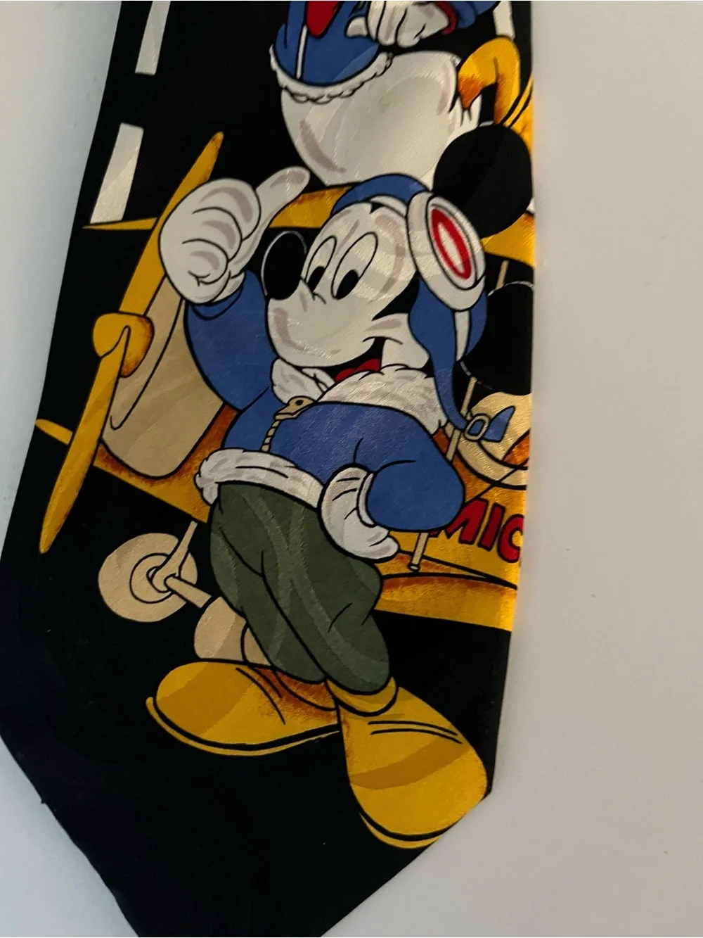 Vintage Mickey Unlimited Disney Silk Tie Mickey Donald Airplane Novelty Black